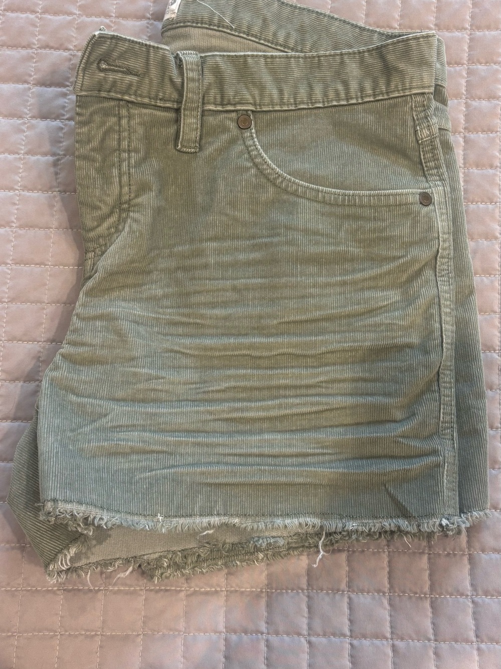 Carve Designs Sage Green Corduroy Frayed-Hem Shorts